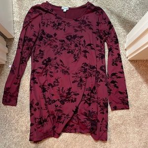 long sleeve red shirt with black rose print, size XL